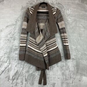 Moda International Cardigan Sweater Women's XS Tan Brown Mohair Wool Blend